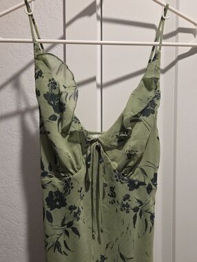 Green Floral Ruffle-Trim Slip Dress